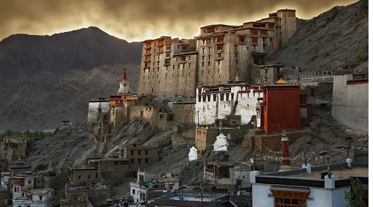 Monastery architecture and mountain views in Ladakh